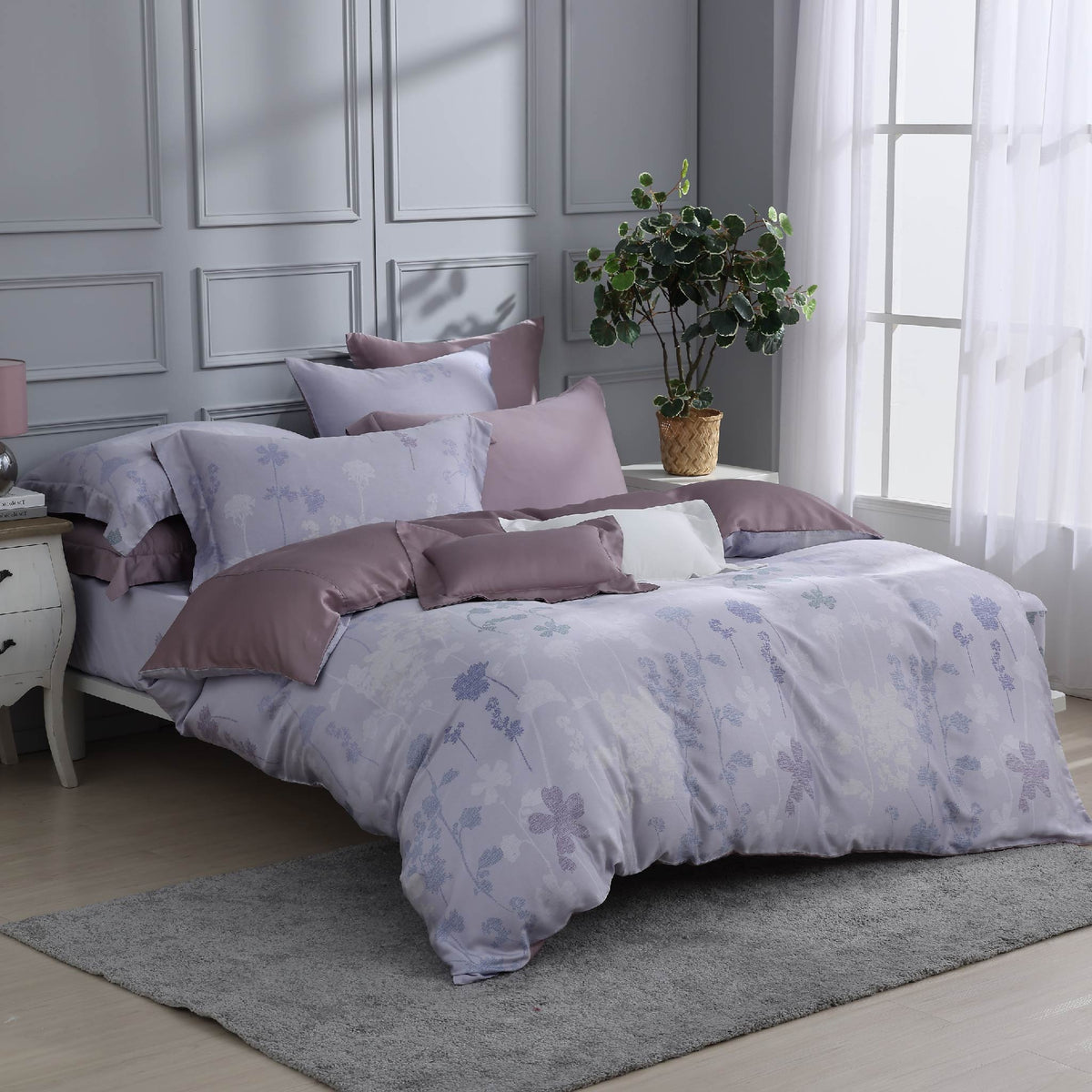 60支天絲/雙人5尺/床包枕套被套/羅曼香草/0601