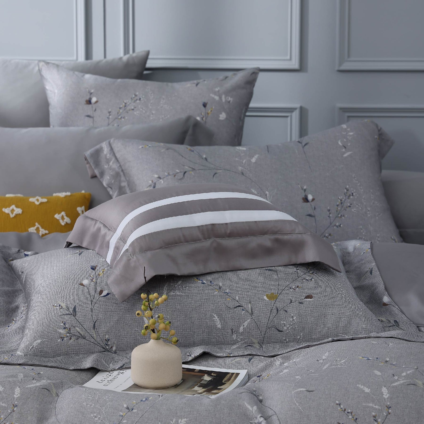 60支天絲/中式床裙鋪棉床罩七件式/雙人5尺加大6尺特大7尺/花枝雀躍/0602