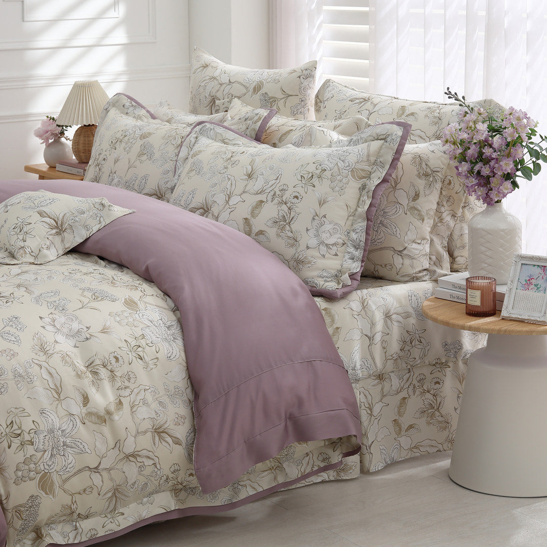 60支天絲/中式床裙鋪棉床罩七件式/雙人5尺加大6尺特大7尺/紫霞幽韻/0605