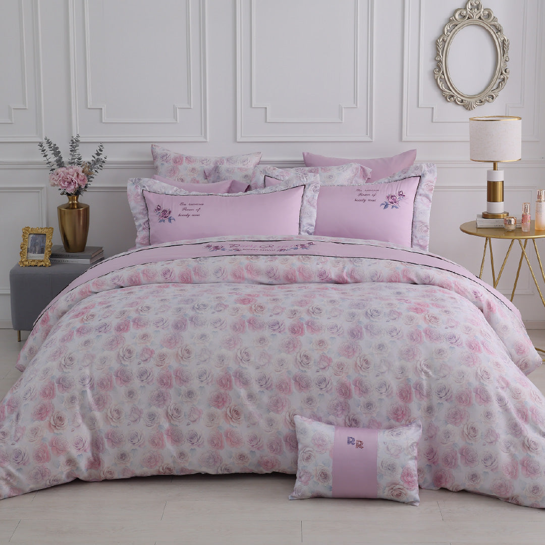 60支天絲/中式床裙鋪棉床罩七件式/雙人5尺加大6尺特大7尺/曦光玫語/0606