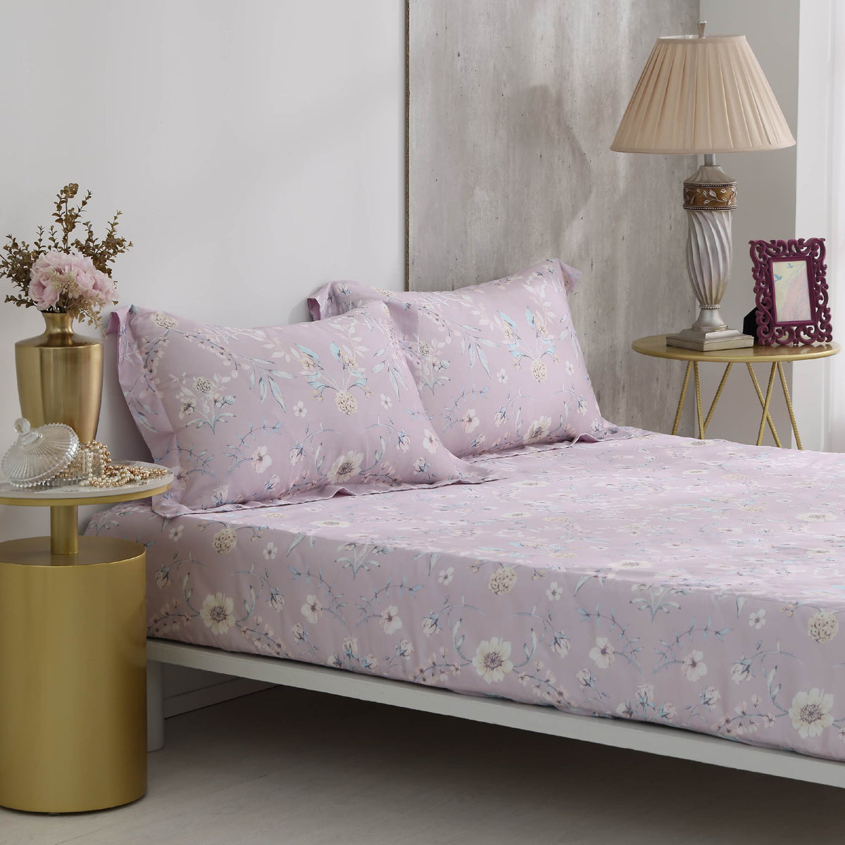 60支天絲/床包枕套被套/單人雙人加大特大/丁香花園/0609