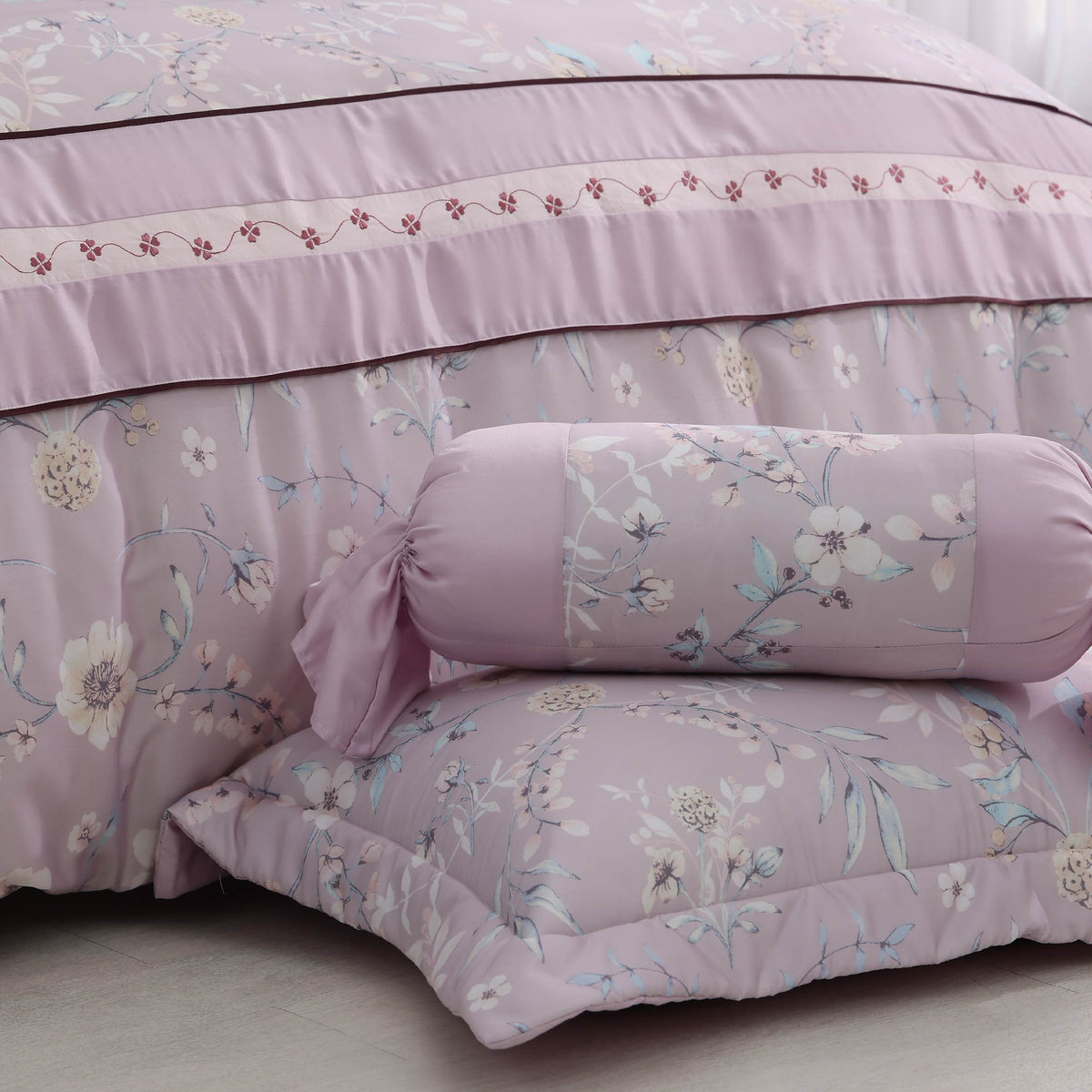 60支天絲/中式床裙鋪棉床罩七件式/雙人5尺加大6尺特大7尺/丁香花語/0609