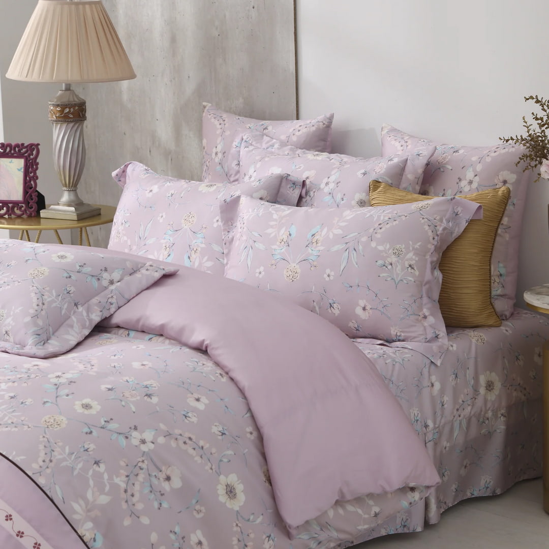 60支天絲/中式床裙鋪棉床罩七件式/雙人5尺加大6尺特大7尺/丁香花語/0609