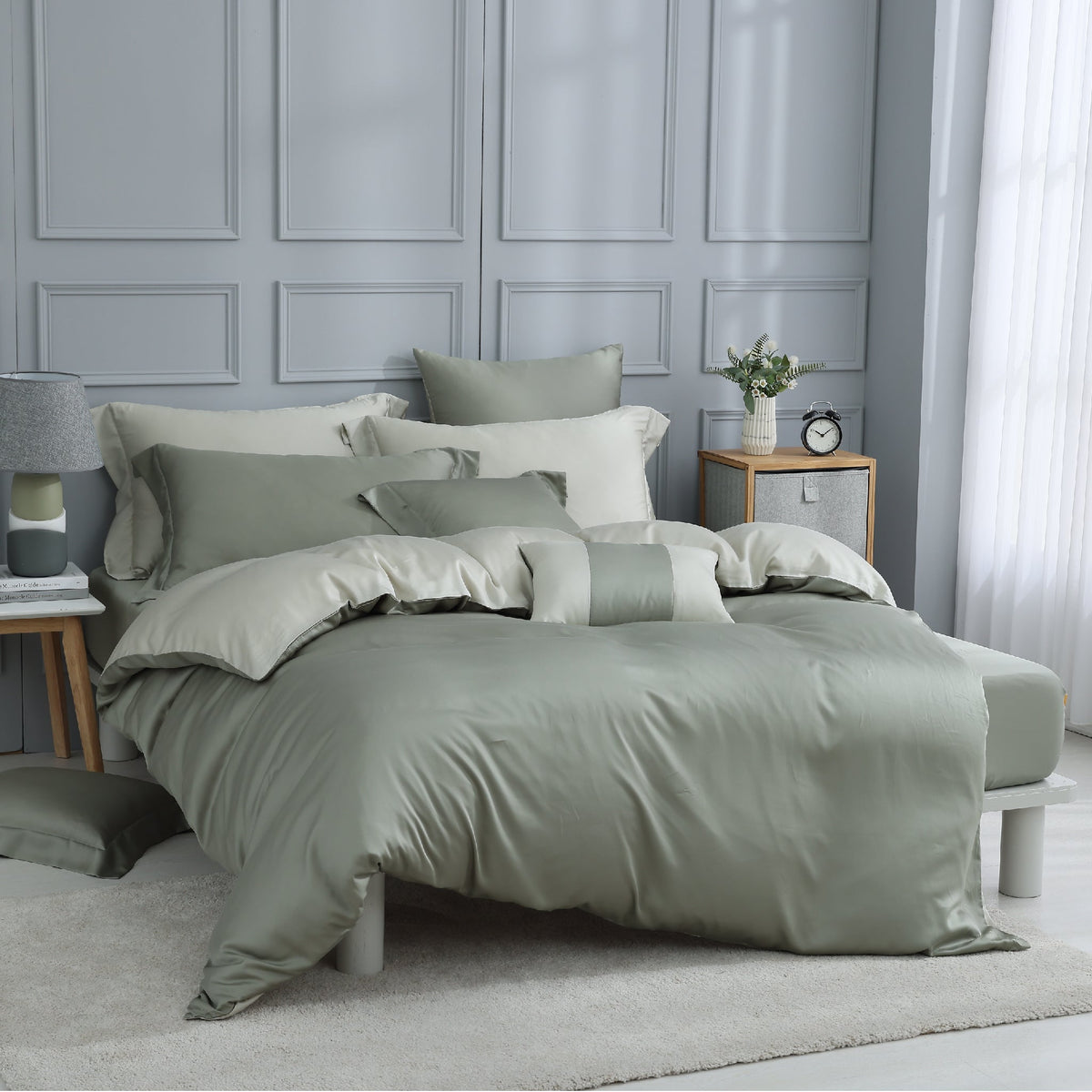 【素色自由配】60支天絲/加大6尺/床包枕套被套自由配/抹茶森林/0656