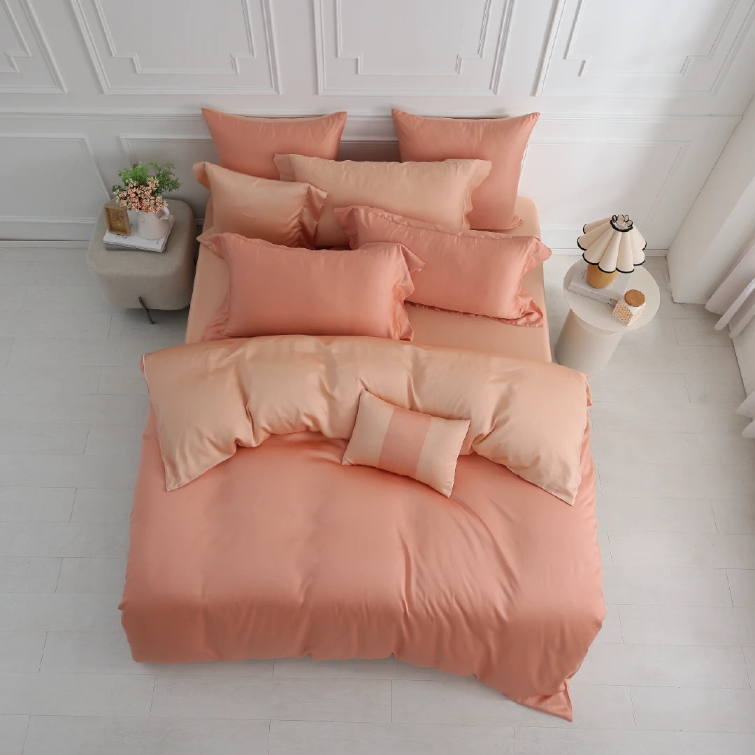 60支天絲/床包枕套被套/單人雙人加大特大/杏桃晚霞/0662