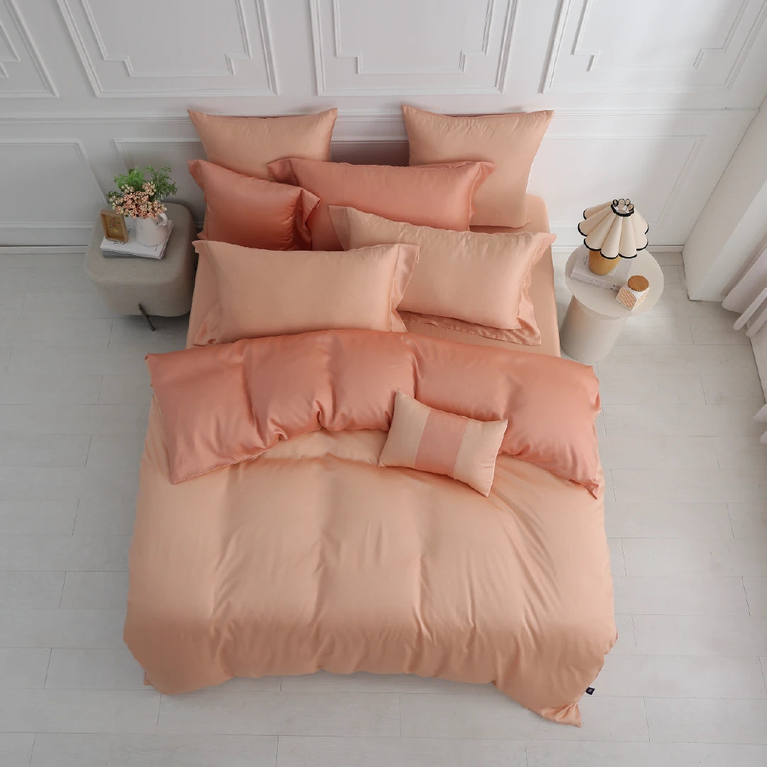 60支天絲/床包枕套被套/單人雙人加大特大/杏桃晚霞/0662