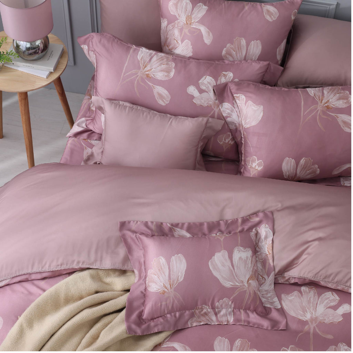 100支天絲/中式床罩七件式/雙人5尺加大6尺特大7尺/豆沙煙花/0801