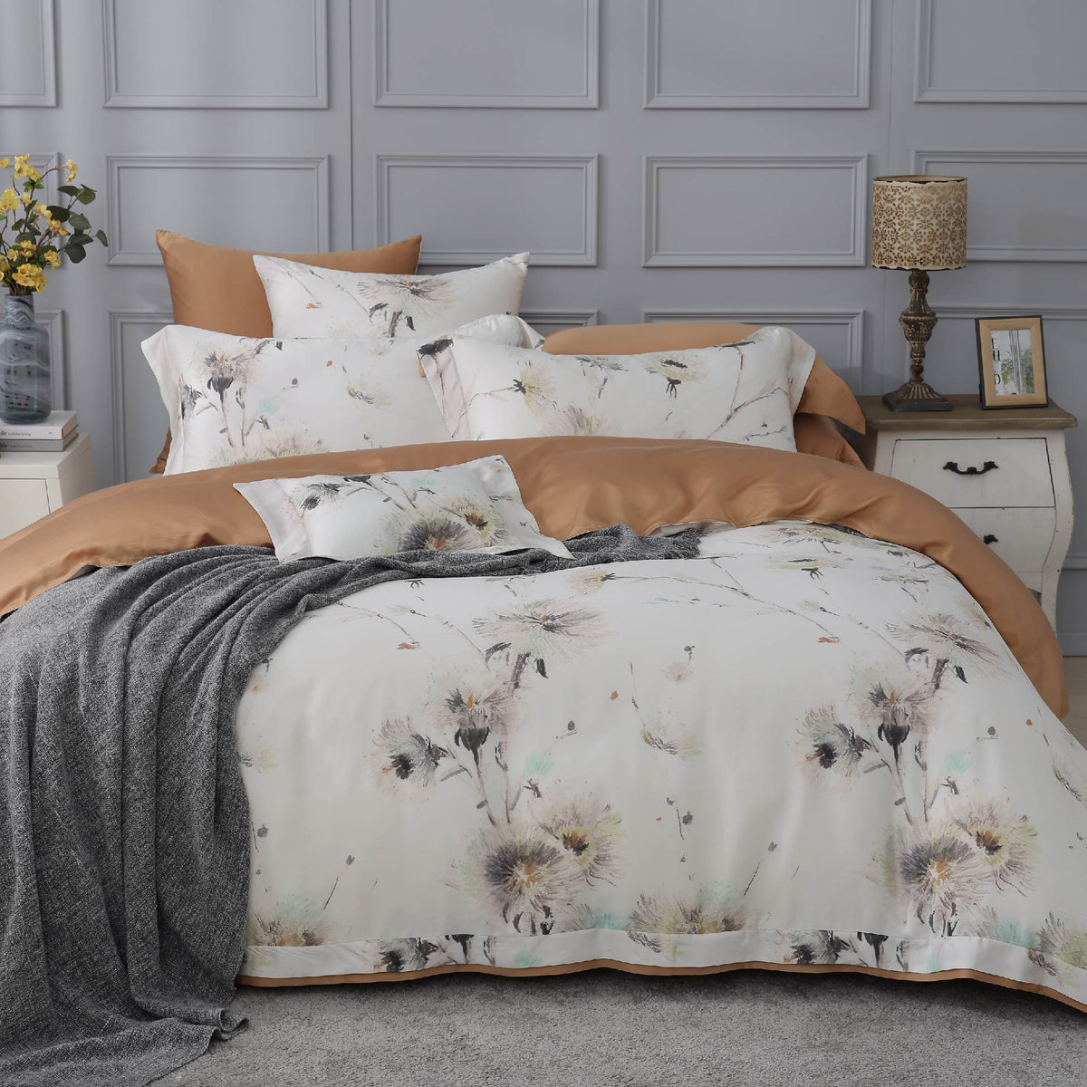 100支天絲/中式床罩七件式/雙人5尺加大6尺特大7尺/秋栗楓露/0802