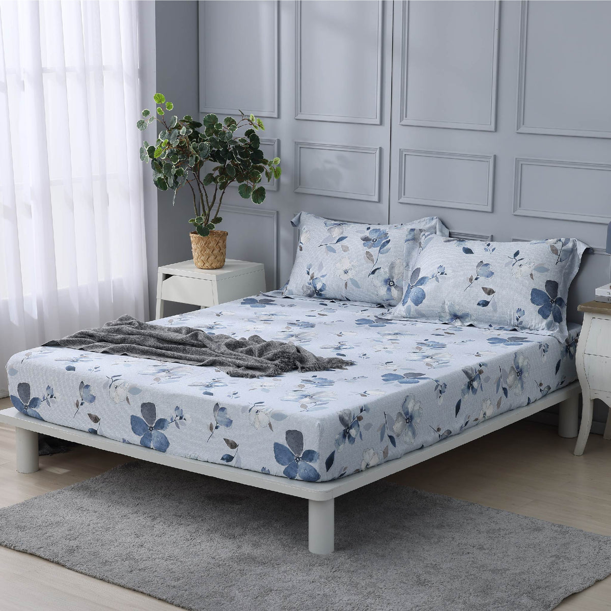 100支天絲/床包枕套被套/單人雙人加大特大/藍英紛飛/0803