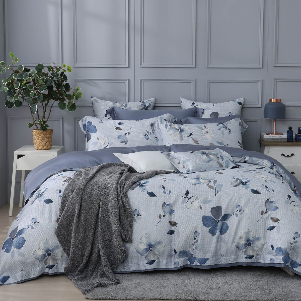 100支天絲/中式床罩七件式/雙人5尺加大6尺特大7尺/藍英紛飛/0803