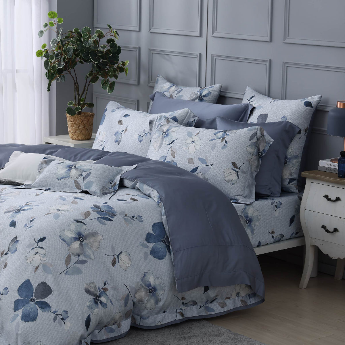 【IKEA歐規】100支天絲/IKEA歐規/床包枕套被套/長度200公分/藍英紛飛/0803