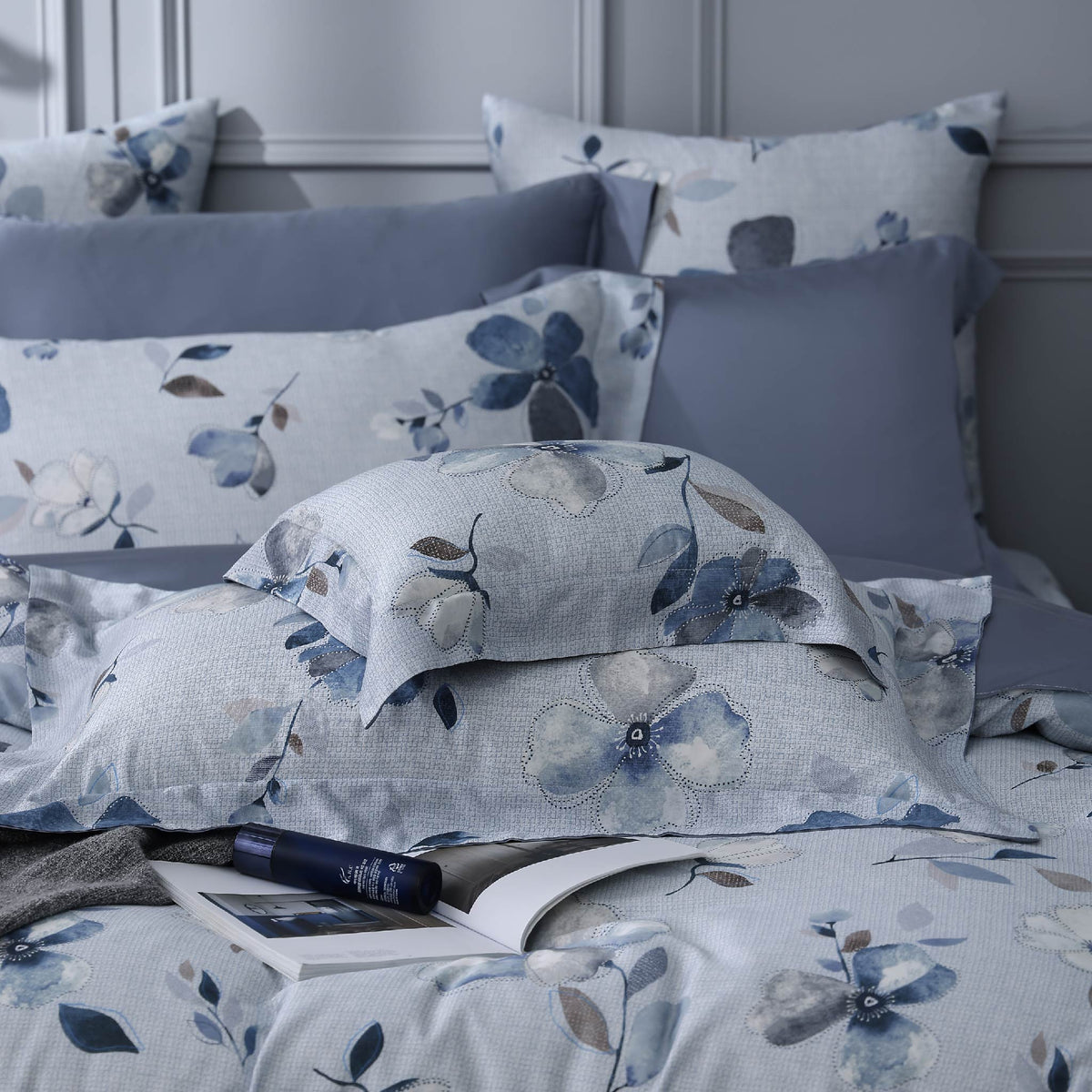 100支天絲/中式床罩七件式/雙人5尺加大6尺特大7尺/藍英紛飛/0803