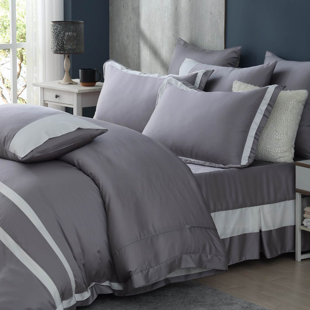 100支天絲/中式床罩七件式/雙人5尺加大6尺特大7尺/都市灰/0850