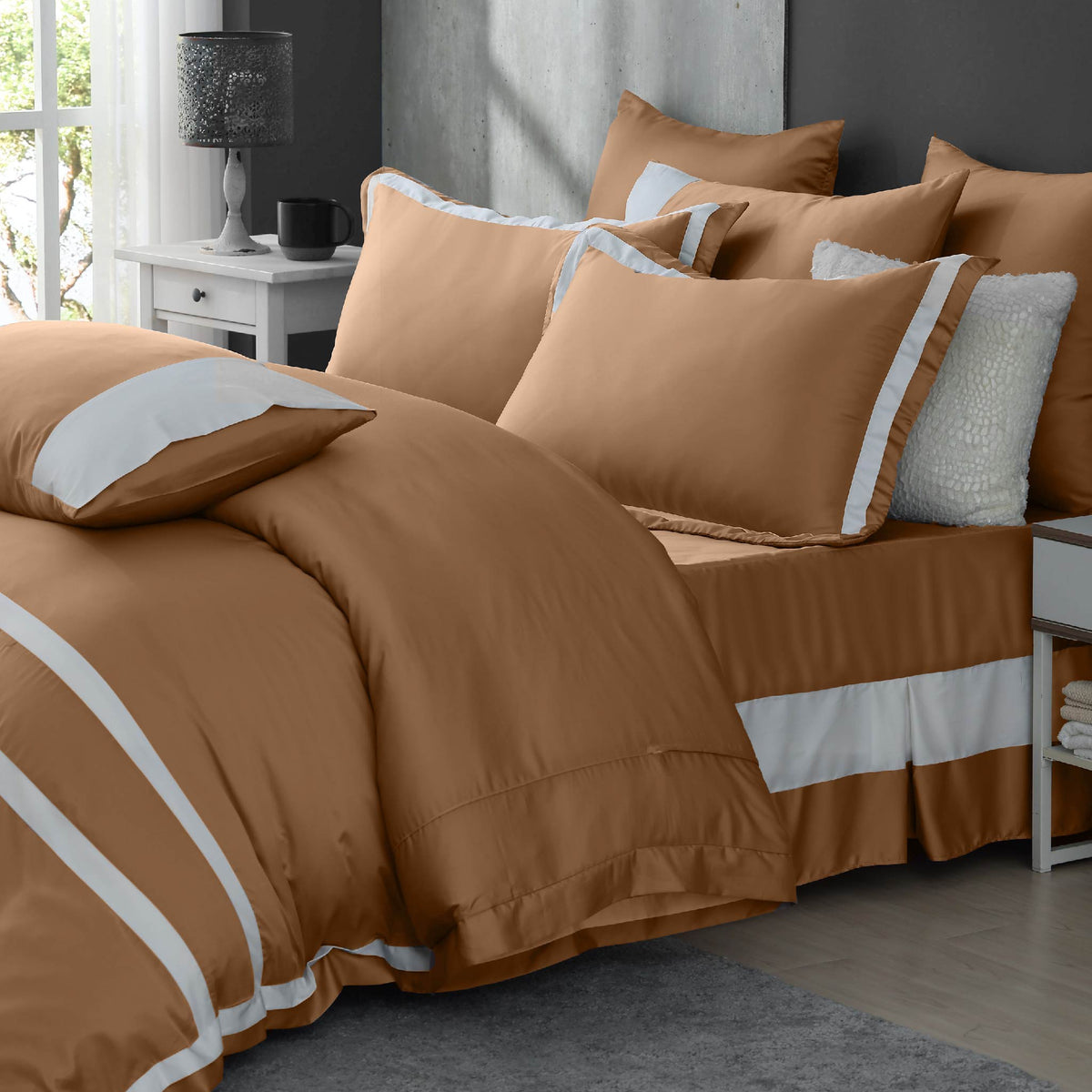 100支天絲/中式床罩七件式/雙人5尺加大6尺特大7尺/栗咖色/0852