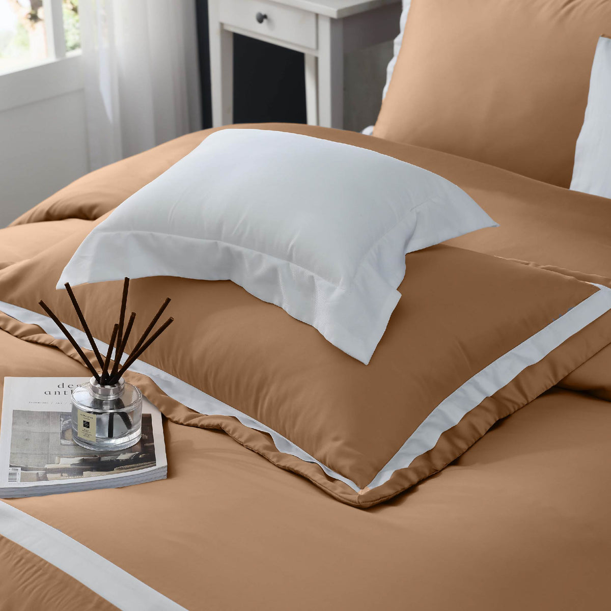 100支天絲/中式床罩七件式/雙人5尺加大6尺特大7尺/栗咖色/0852