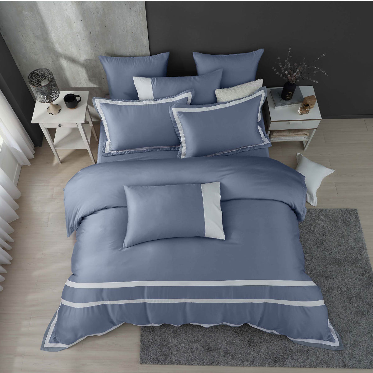 100支天絲/床包枕套被套/單人雙人加大特大/太妃藍/0853