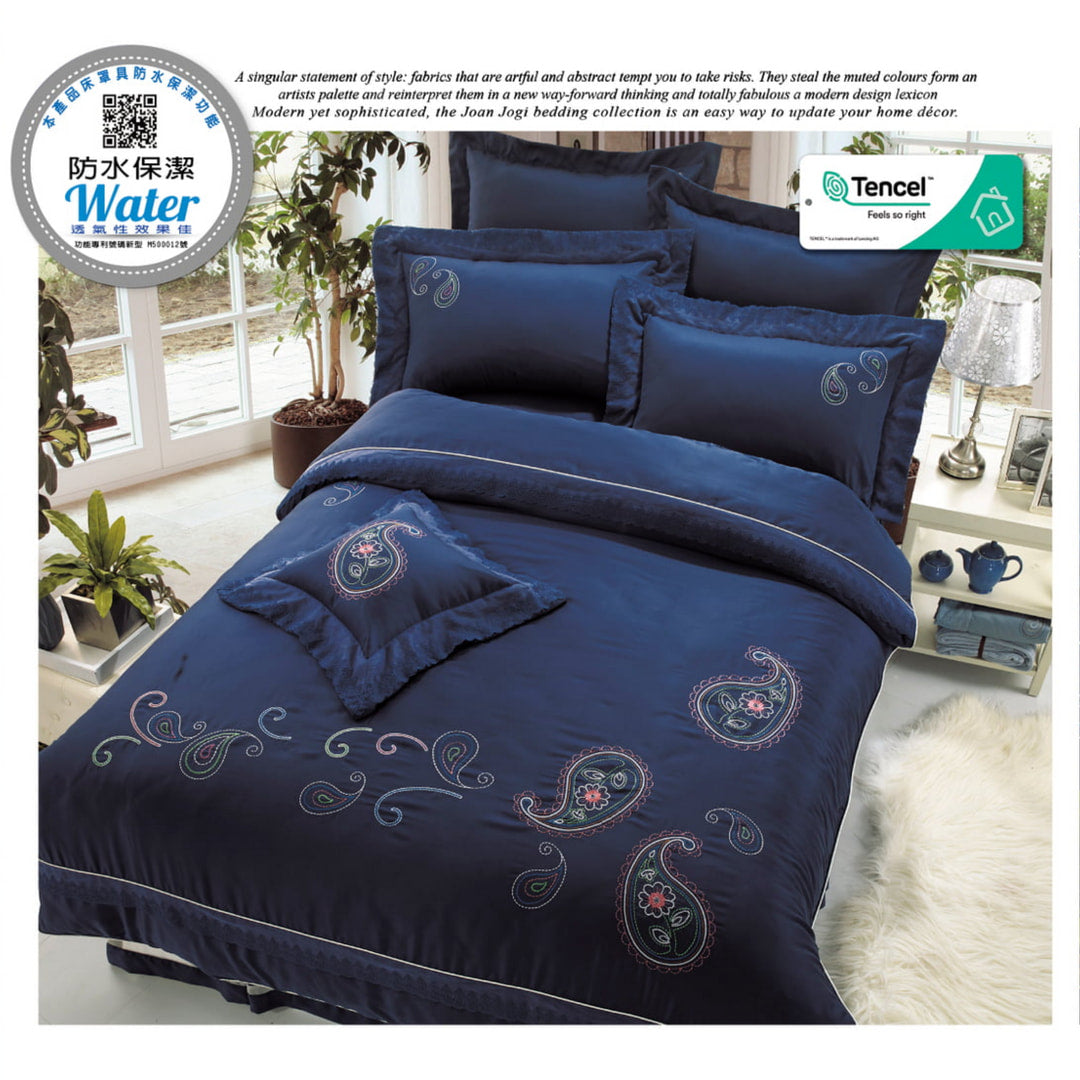 60支天絲/中式床裙鋪棉床罩七件式/雙人5尺加大6尺特大7尺/高定刺繡蕾絲系列