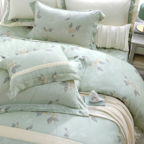 60支天絲/中式床裙鋪棉床罩七件式/雙人5尺加大6尺特大7尺/綠野晨曦/0604