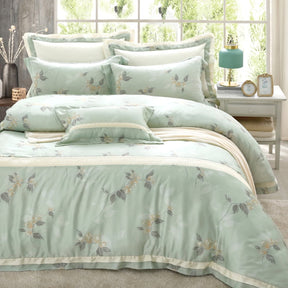 60支天絲/中式床裙鋪棉床罩七件式/雙人5尺加大6尺特大7尺/綠野晨曦/0604