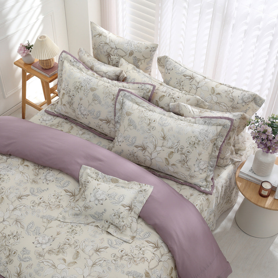 60支天絲/中式床裙鋪棉床罩七件式/雙人5尺加大6尺特大7尺/紫霞幽韻/0605