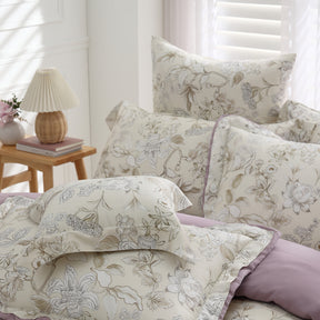 60支天絲/中式床裙鋪棉床罩七件式/雙人5尺加大6尺特大7尺/紫霞幽韻/0605