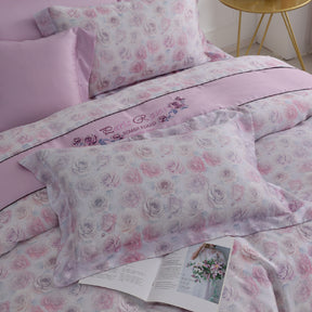 60支天絲/中式床裙鋪棉床罩七件式/雙人5尺加大6尺特大7尺/曦光玫語/0606