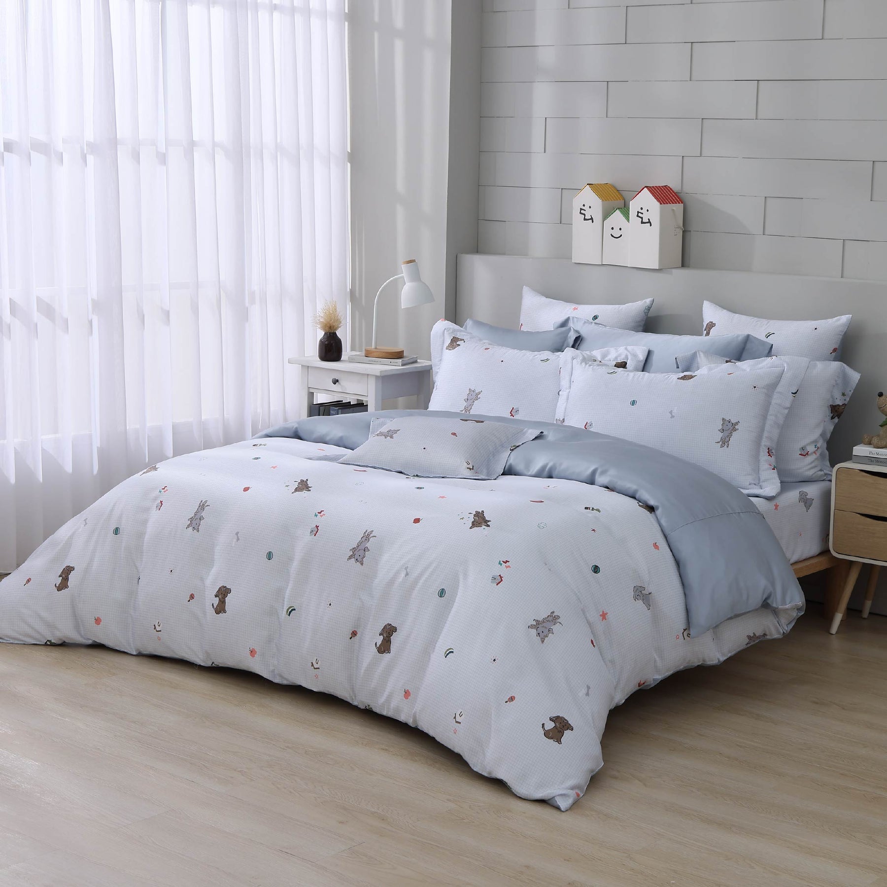 【IKEA歐規】60支天絲/IKEA歐規/床包枕套被套/長度200公分/海鹽小狗/0608