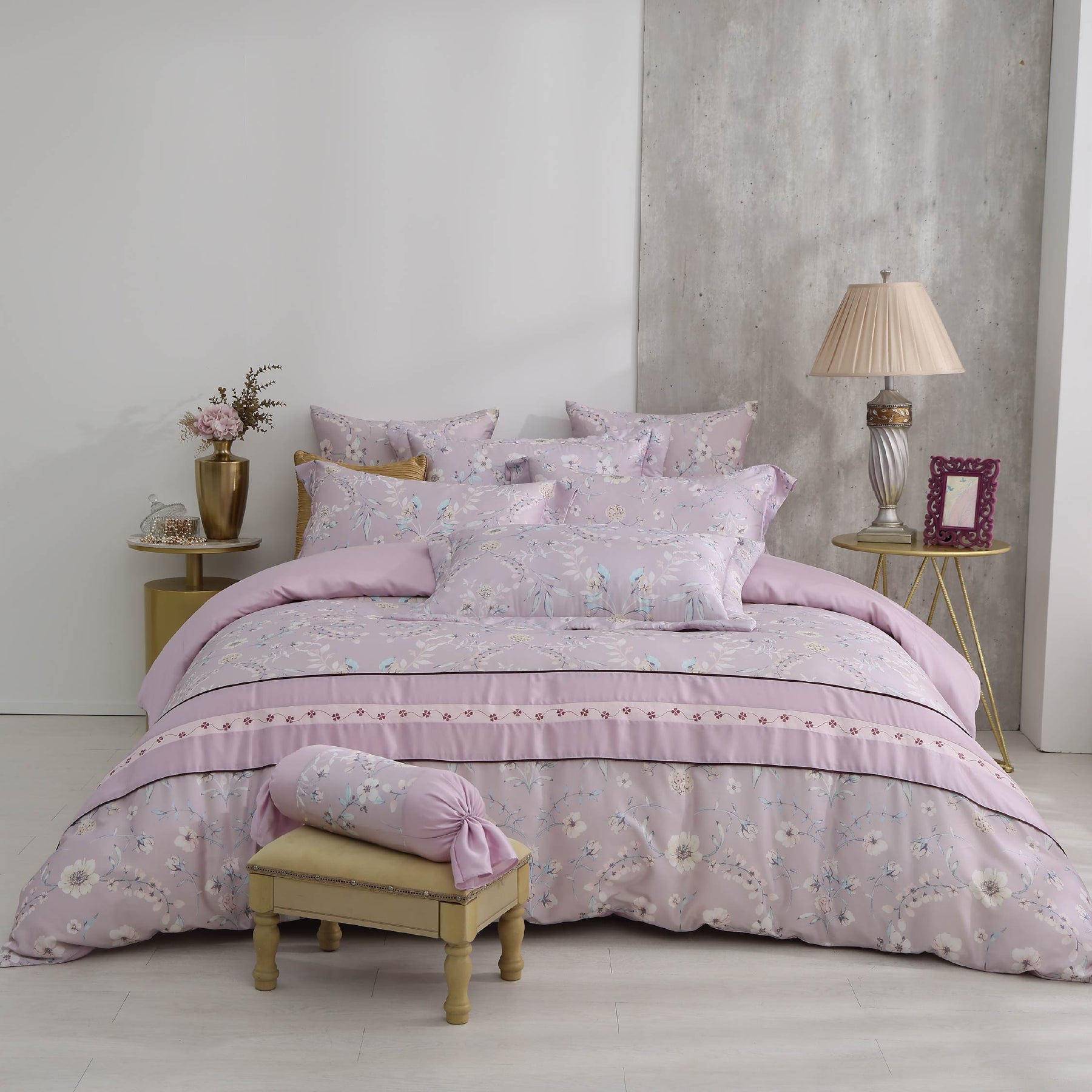 60支天絲/床包枕套被套/單人雙人加大特大/丁香花園/0609