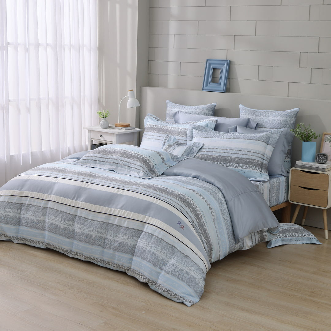 60支天絲/床包枕套被套/單人雙人加大特大/冰藍之序/0610