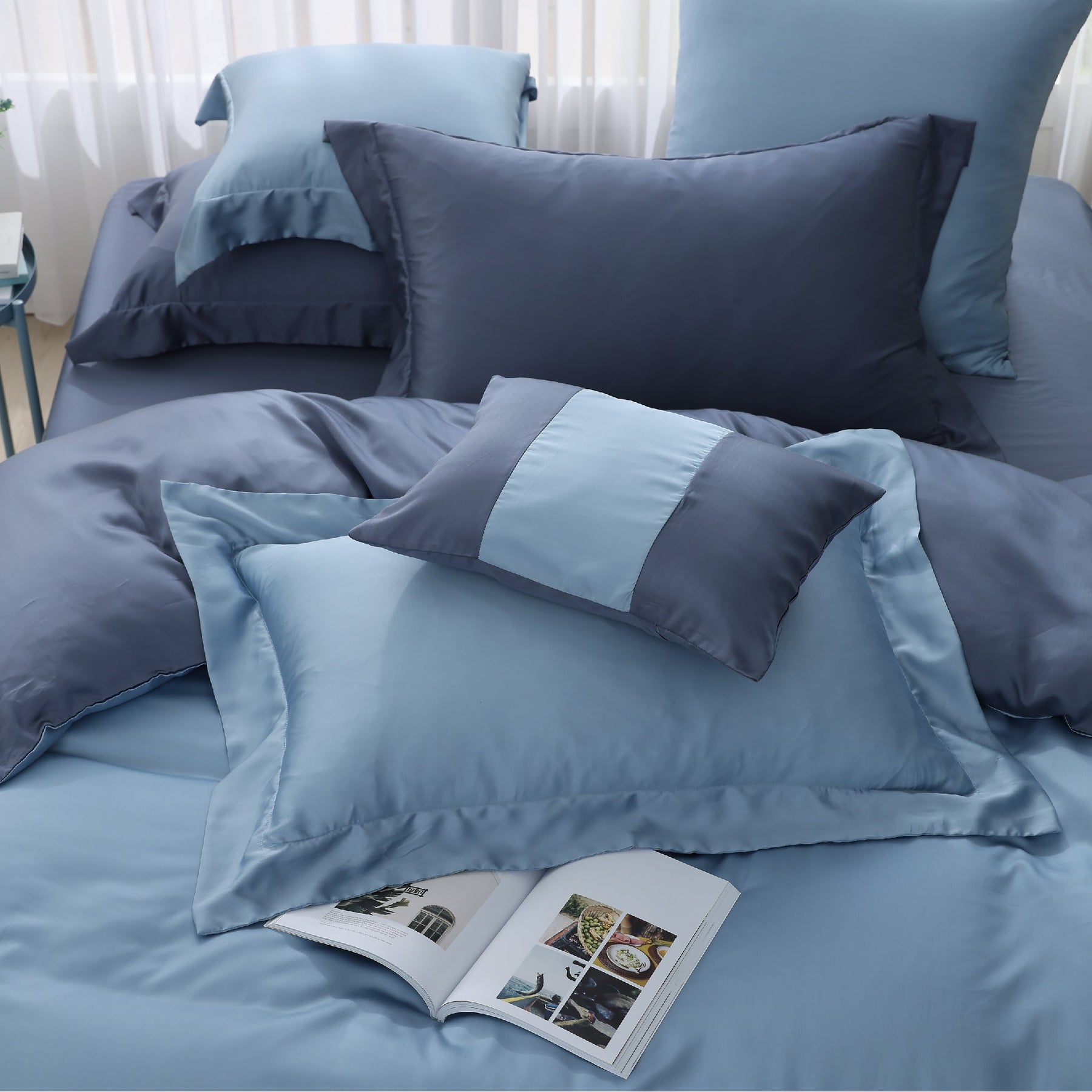 60天絲-蘇打藍迷霧藍-床包枕套被套-情境圖