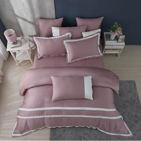 80支萊塞爾天絲，豆沙煙花粉色的床群床罩七件式