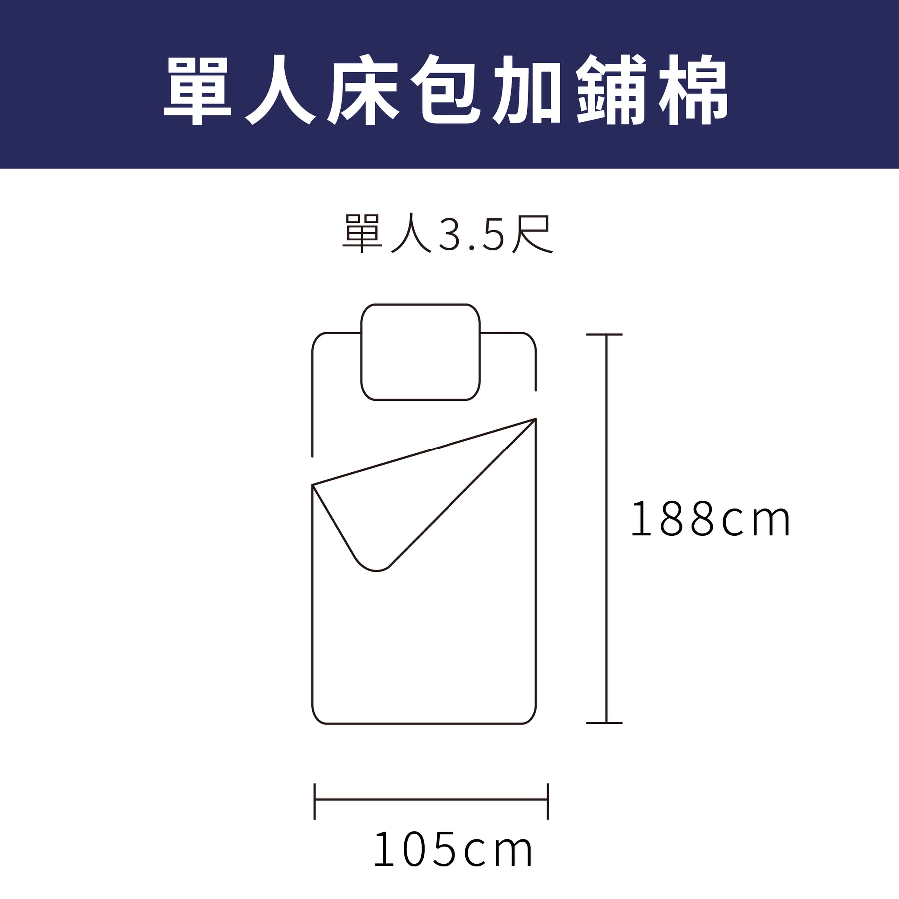 單人3.5尺客製加鋪棉示意圖